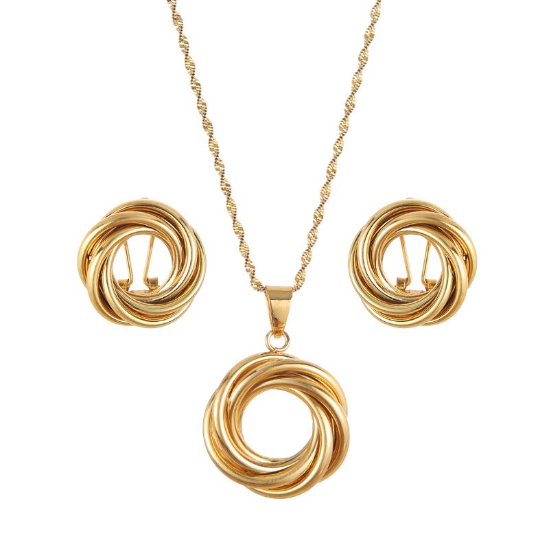 

Earrings & Necklace 2Pcs Gold Jewelry Sets Round Circle Pendants Chains Necklaces Clip For Women Girls Africa Party Jewels, Silver