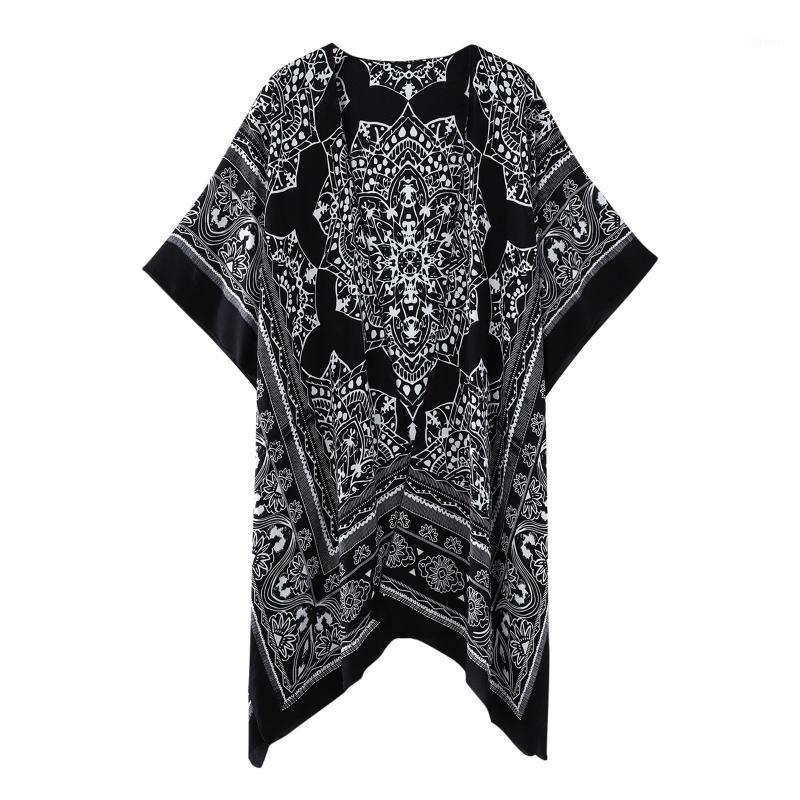 

Womens Boho Print Kimono Beach Cover Up Fashionable Summer Open Front Loose Ethnic Folkcardigan Top Paisley Jumper Tops Holiday Women's Swim, Black