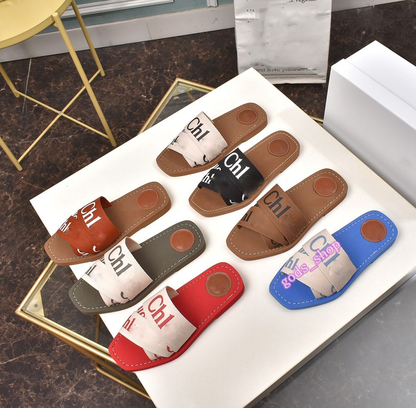 

fashion Sneakers Women Woody Mules Fflat Slipper Deis Lady Lettering Fabric Outdoor Leather Sole Slide Sandal size 35-42, Black;red