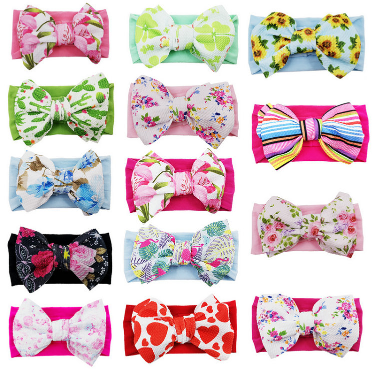 

Ins Printed Nylon Cloth Headbands Baby Bow Flower Boutique Girls Bohemia Hair Accessories Kids Headwear, Remark number