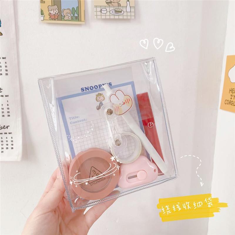 

Style Transparent PVC Winding Line Storage Bag Document Bill Cosmetics Makeup Pouch For Girls Cosmetic Bags & Cases