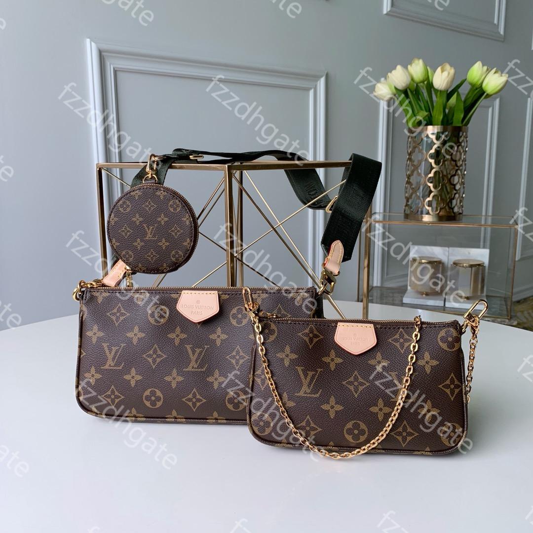 

LV LOUIS Wallet 3 Piece Set MULTI POCHETTE ACCESSORIES Bags VITTON Women Genuine Leather Shoulder Messenger Bag Fashion Handbag MIC, Red;black