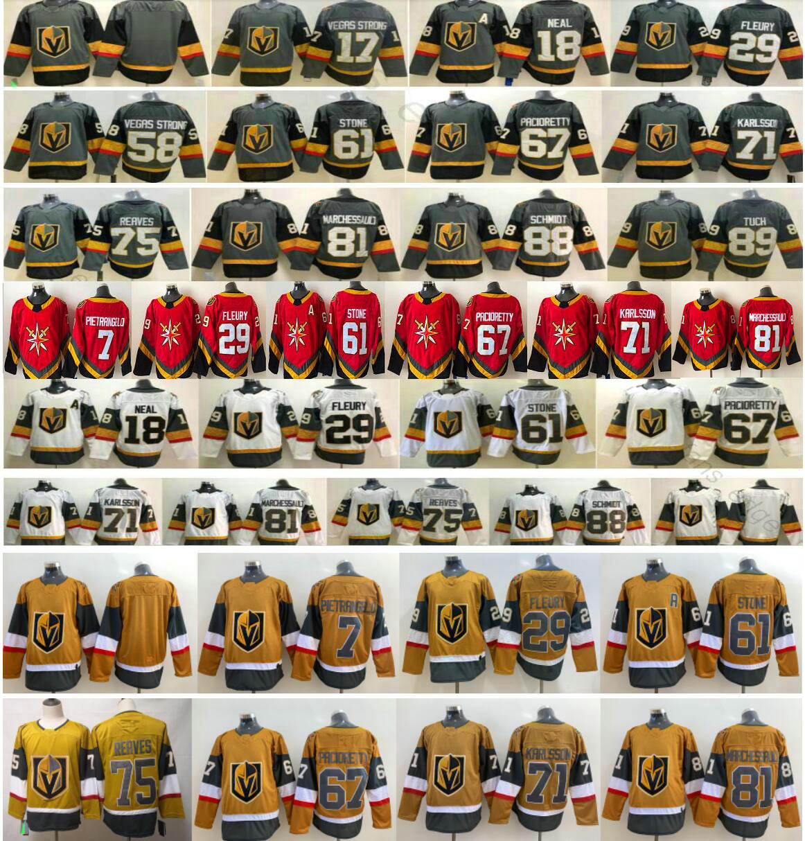 

2021 Reverse Retro Vegas Golden Knights Fleury William Karlsson Mark Stone Max Pacioretty Ryan Reaves Marchessault Alex Pietrangelo Jerseys, Black;red