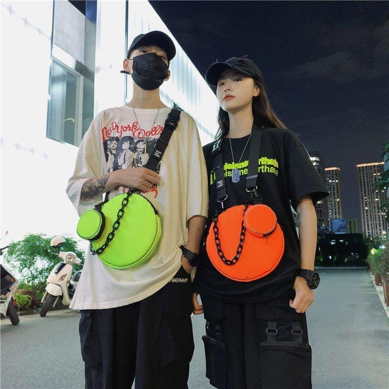 

Waist Bags Harajuku Shoulder Crossbody Bag Street Hip Hop Belt Round Chain Fanny Pack Phone Unisex Nylon Purse