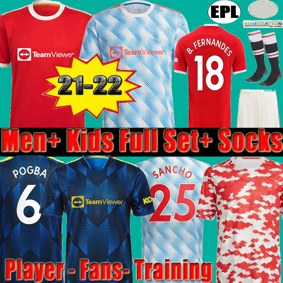 

21 22 SANCHO RASHFORD jerseys 2021 2022 MANCHESter POGBA CAVANI MARTIAL SHAW VAN DE BEEK B. FERNANDES LINGARD UNITED GREENWOOD UTD soccer football shirt man kids kit, 21 22 pre match jerseys