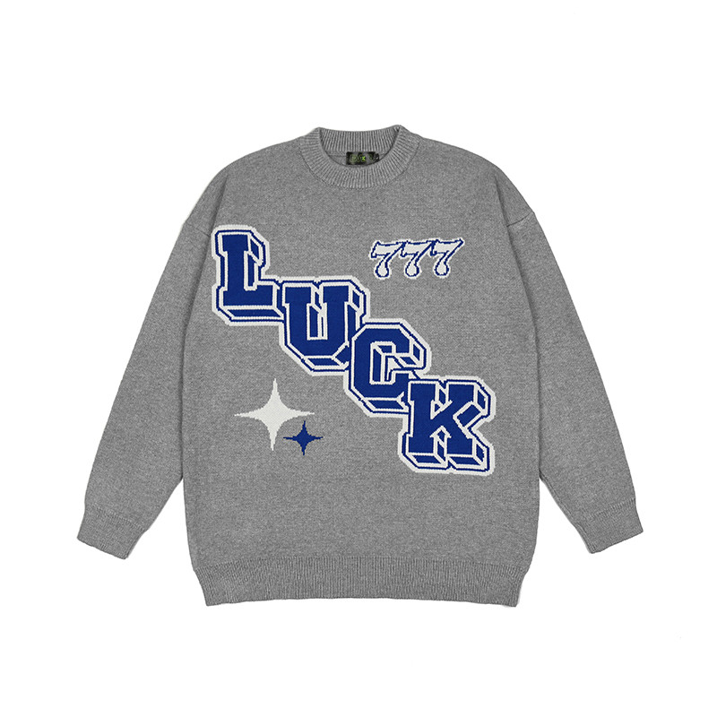 

Number Letter Print Crew Neck Knitted Casual Sweaters Men Women High Street Oversize Sweater, Black