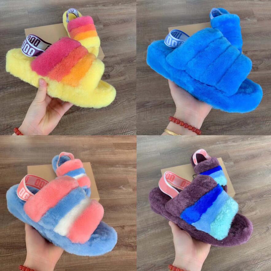 

Women Slippers Neon Yellow Blue Pantoufle Women's Kids Girl Furry Sandals Boots Fur Slipper Hausschuhe Famous Luxury Pantoufles de Designer, Box