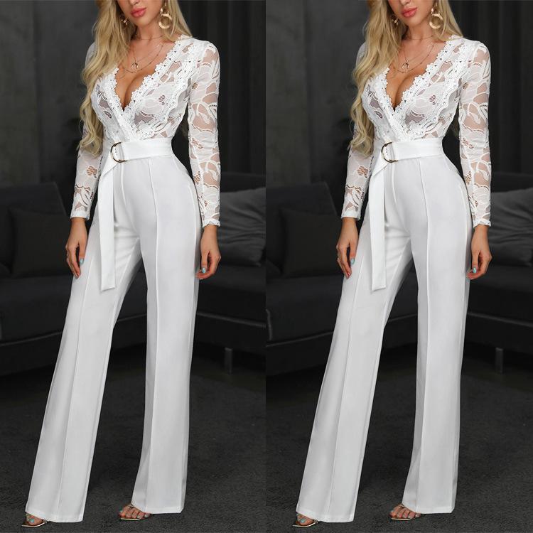 

Women' Jumpsuits & Rompers Overalls For Women Elegant White Jump Suit Plus Size Long Sleeve Womens Jumpsuit Lace Sexy Clothes Pants Combina