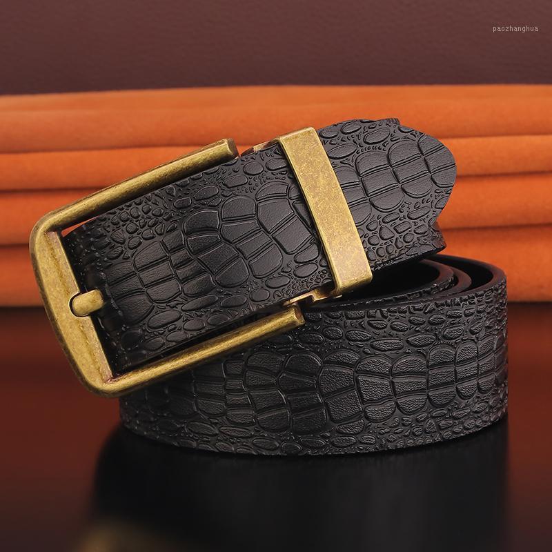 

Belts High Quality Pin Buckle Men Wide Waist Strap Cowhide Black Fancy Vintage Cowboys Cintos Masculinos Waistband, Black;brown