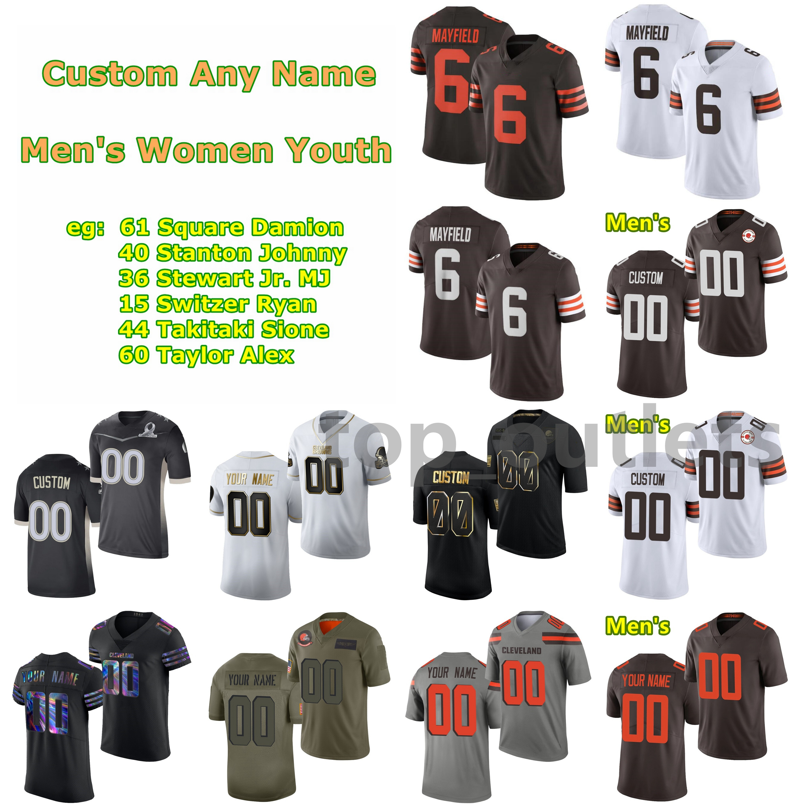 

2021 Browns American Football Jerseys Sione Takitaki Jersey Alex Taylor Wyatt Teller Kiondre Thomas Tommy Togiai JC Tretter Anthony Walker C, Black;red
