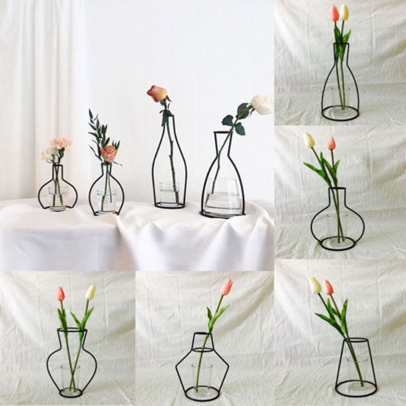 

New Style Home Party Decoration Retro Iron Line Flowers Vase Metal Plant Holder Modern Solid Home Decor Nordic Styles Iron Vase 210409