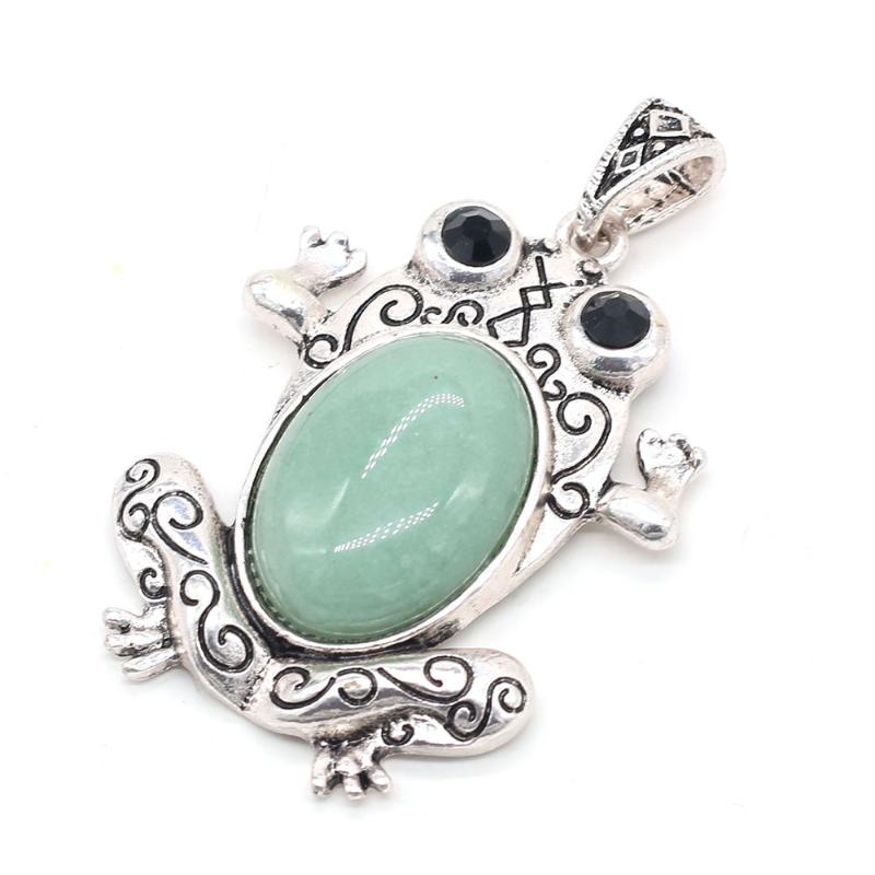 

Charms Natural Stone Pendant Alloy Frog Shape Jewelry Embellishment For DIY Necklace Personalized 38x60mm, Bronze;silver