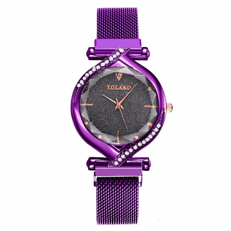 

Wristwatches Montre Femme 2021 YOLAKO Ladies Watches Fashion Magnet Buckle Diamond Oval Shape Women Casual Purple Bracelet, Silver