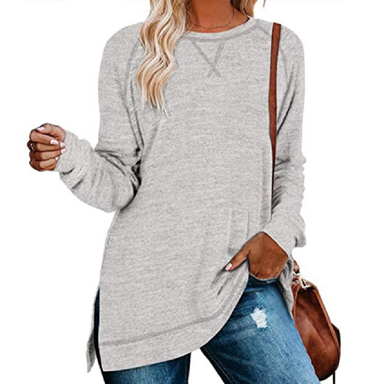 

Autumn Tee-Shirt Women Patchwork Split Tops Loose T-Shirt Fashion Cotton Top Long Sleeve Femme Tee Camisetas Mujer Female, White
