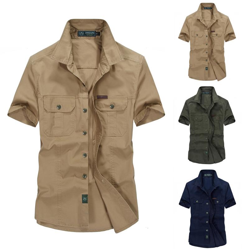 

Men's Casual Shirts Short Sleeve Outdoor High Quality Cotton Washed Shirt Military Style Plus Sizes Daily Chemise, Blue
