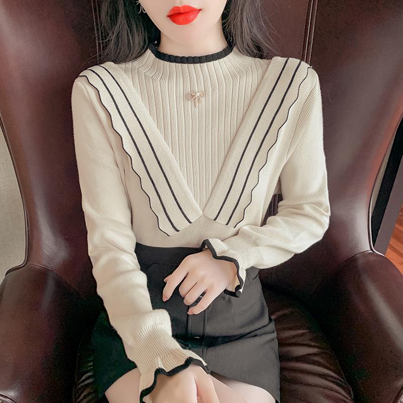 

Women's Blouses & Shirts Blouse Women Winter 2021 Fashion Office Lady Korea Style Knitting Long Sleeve Solid Black Blusas Womens Tops And