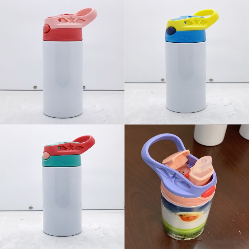

12oz Sublimation Stainless Steel Blanks cups lnsulated Kids water bottle Steel Sublimation Sippy Tumblers with nipple lid cup