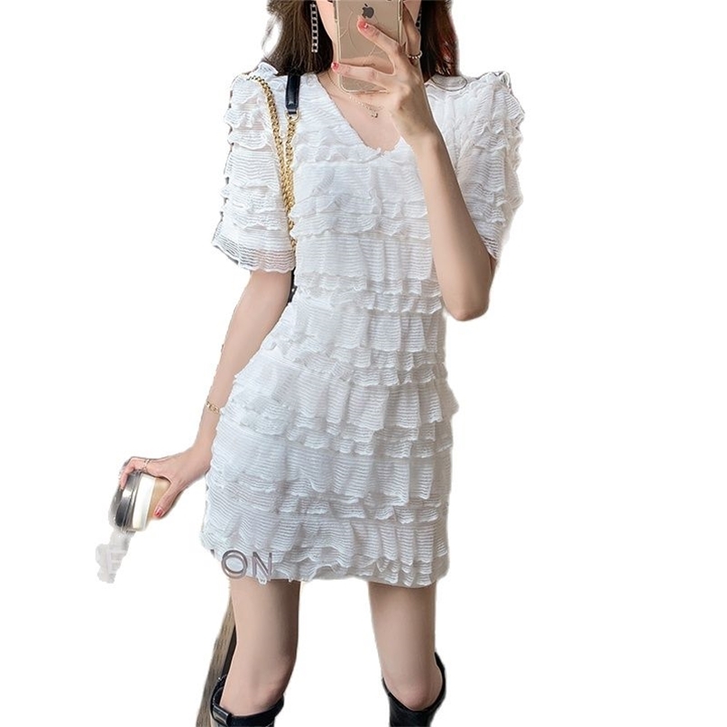 

Temperament solid color V-neck western-style bellflower short-sleeved dress summer fashion women's clothing 210520, Black