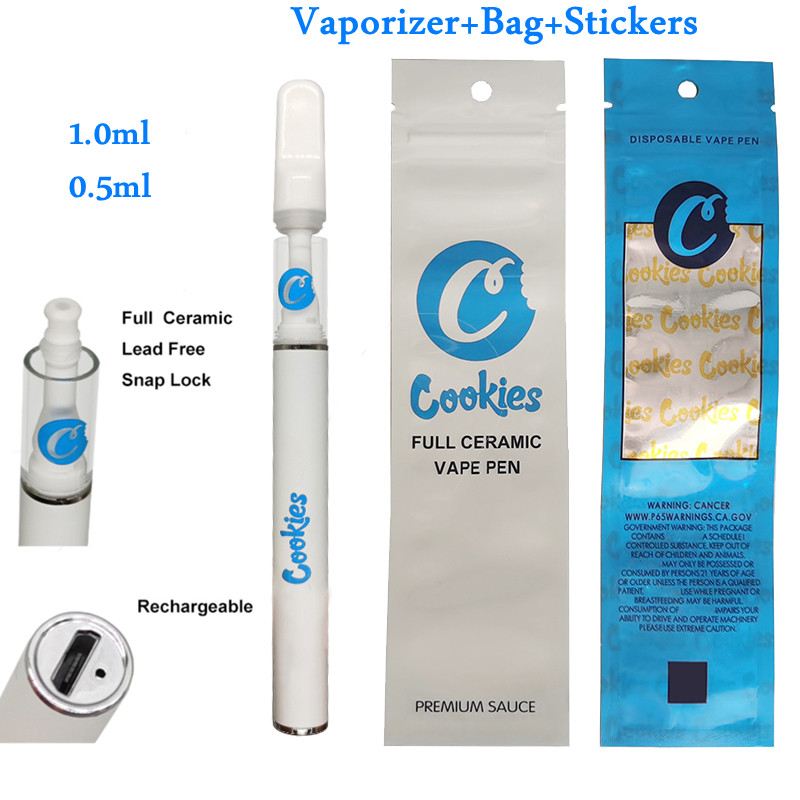 

Cookies Full Ceramic Disposable vape pen E-cigarettes Delta 8 Thick Rechargeable 290mah battery 0.5ml 1.0ml Empty 510 Cartridges with bags Hologram Stickers Lead Free