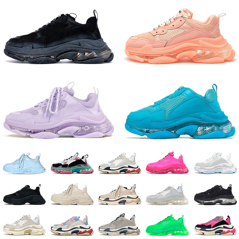 

Triple S Designer Running Shoes For Mens Balencigas Clear Sole Neon Pink Blue Black White Sports Sneakers Sail Purple Green Men Women Bongs Trainers Outdoor Jogging, C1 triple white 36-45