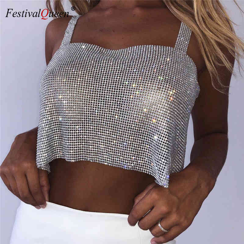 

Bling Rhinestones Party Crop Top 2021 Fashion Solid Backless Straps Full Diamonds Sequins Cami Cropped Top for Women k86, Black