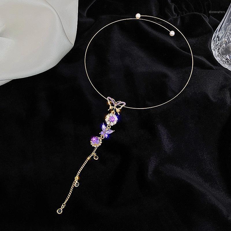 

Chains Dazzling Gold Butterfly Choker Necklace Rhinestone Chain White Purple Color Simple Clavicle Animal Korean Jewelry