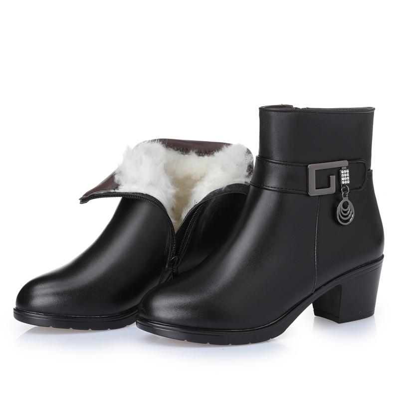 

Boots Size 25-62 Women Genuine Leather Boots, Waterproof Winter Thick Wool With Fashion, Black