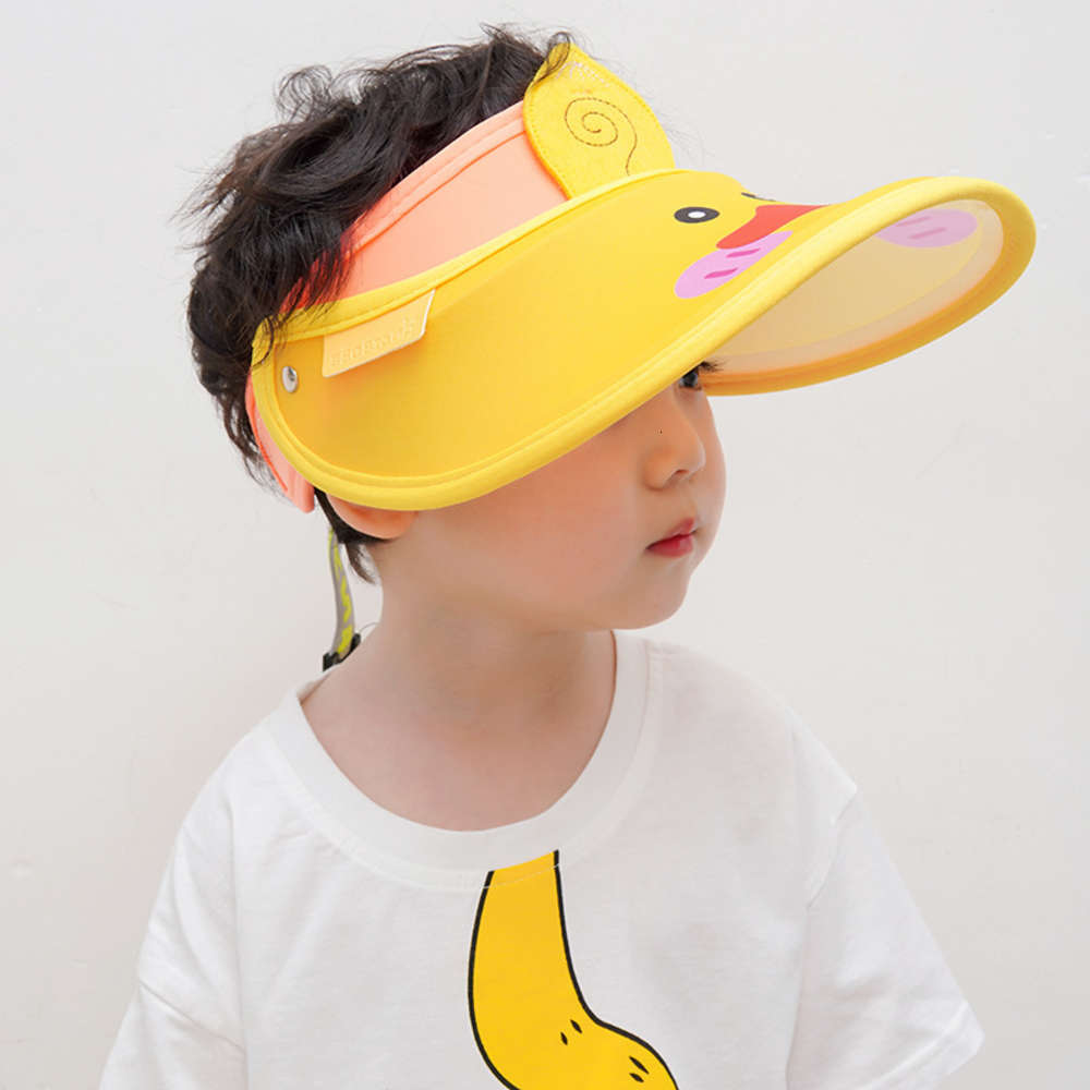 

Children's girl summer big eaves protection cartoon Baby ice sleeve suit boy's empty top sun Hat, Yellow