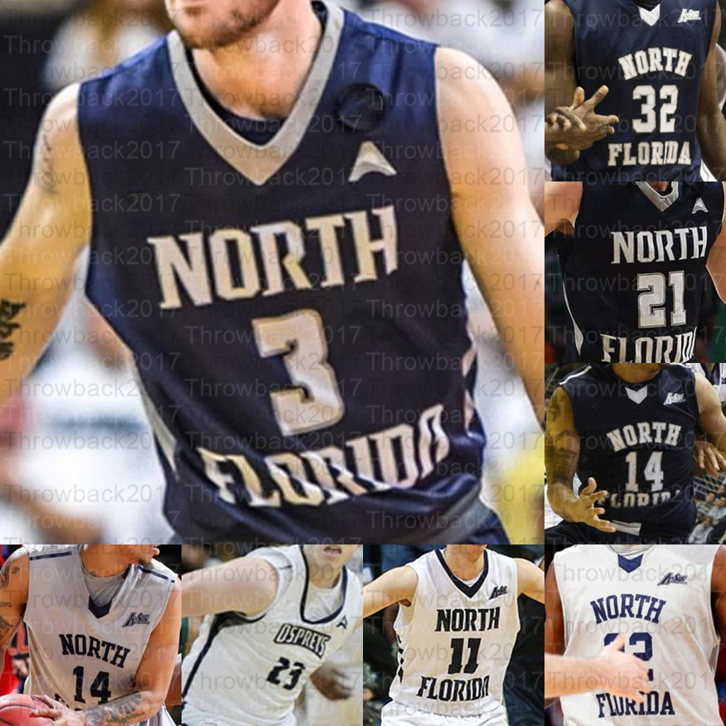 

Custom North Florida UNF Ospreys Basketball jerseys Carter Hendricksen Garrett Sams Ivan Gandia-Rosa J.T. Escobar Wajid, White ii