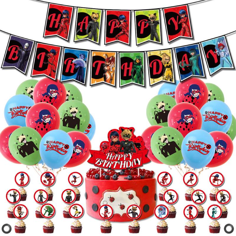 

Party Decoration Red Black Dot Ballon Insect Princess Latex Balloons Hero Theme Cake Topper Banner Birthday Tableware Girl Toy