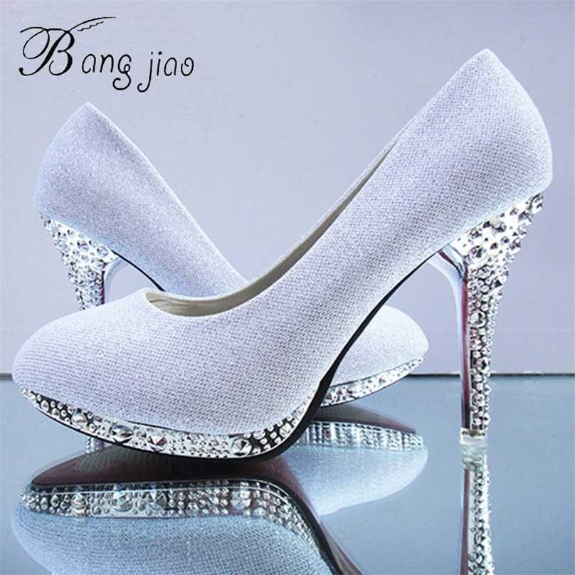 

Crystal Women's Wedding Shoes Woman Bridal Evening Party Red High Heels Sexy Women Pumps Glitter White 211029, Green 7 cm