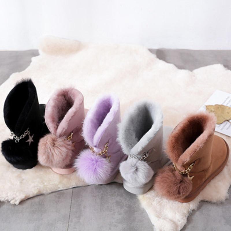 

Boots 2021 Fashion Genuine Sheepskin Leather Snow Natural Fur Winter Women Warm 100% Wool, Black