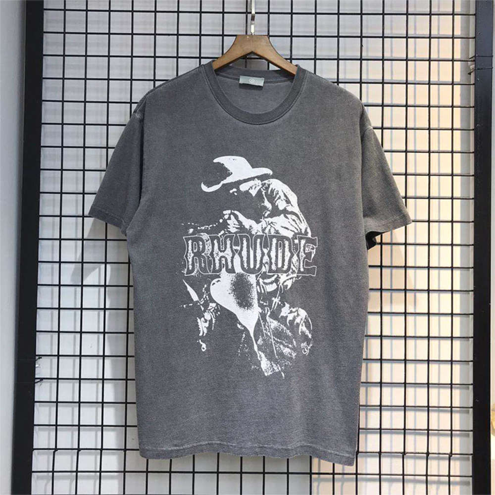 

t shirt Men Women Summer Casual Mode Short Mouw Clothing Old Vintage Character Sketch Cowboy Printed Rhude T-shirt, White;black