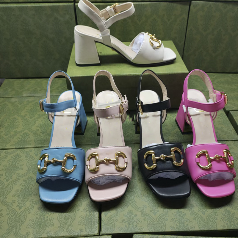

Sandals 2021 new women's summer beach fashion versatile leather thick heel high heels fashion's open toe cowhide fish mouth shoes large 34-42, Box