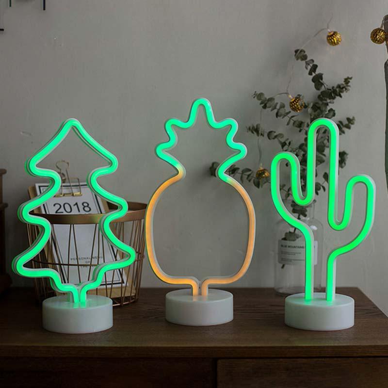 

Neon Table Desk Lamp Cute Cactus Coconut Tree Christmas Pineapple Night Light Festival Party Decor Supplies Decoration