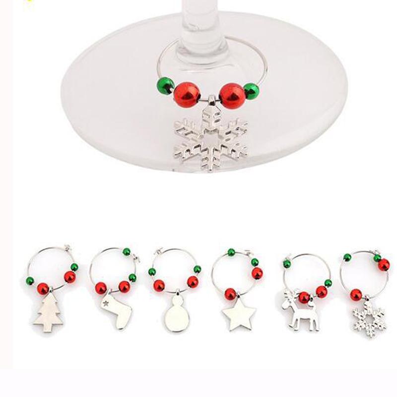 

Christmas Decorations 6pc Decoration Drop Oil Pendants Wine Glass Marker Home Party Decor Year Merry Charm