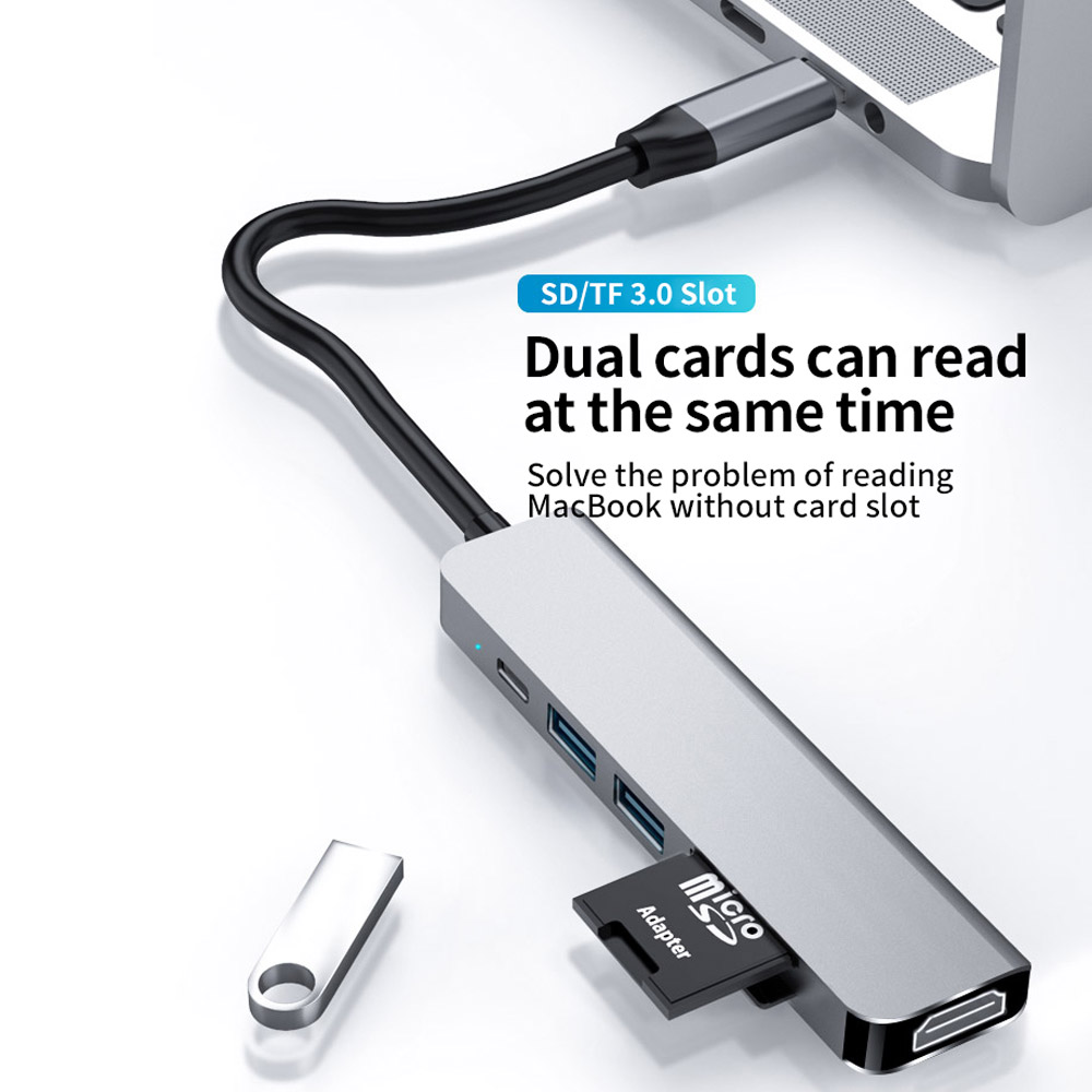 USB C HUB Type-c To HDMI-conpatible PD Card Reader 6 IN 1 Docking Station For MacBook Pro Huawei Mate 30-image-692318291