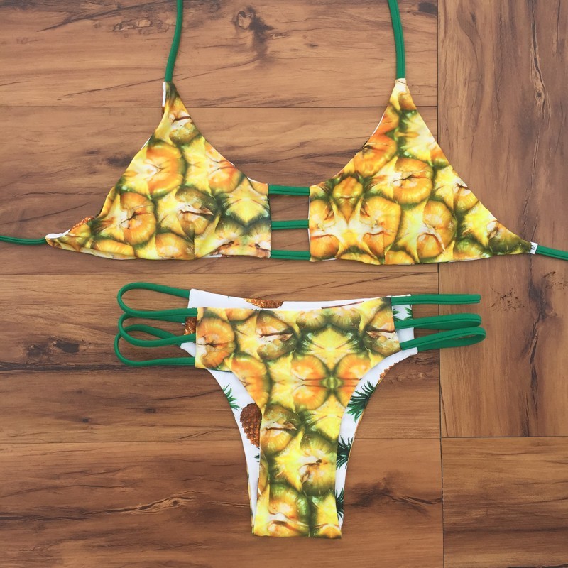 

Brazilian Bikini Set Pineapple Swimwear Women Push Up Swimsuit Beach Wear Bathing Suit Reversible Biquinis COSTUMI DA BAGNO E598Free shippin