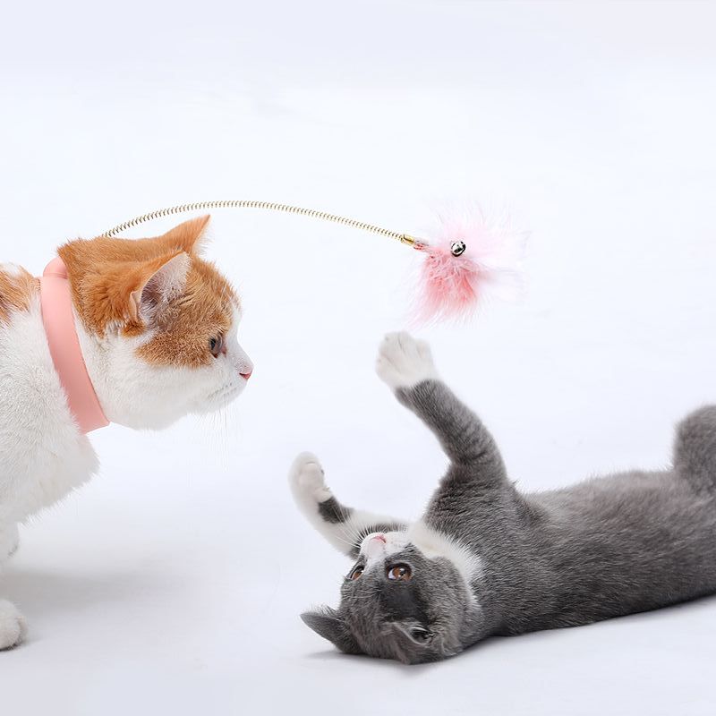 

Funny Spring Collar Cat Toy Stick Feather Cats Interesting Bell Teaser Cat Toys Stick Collars Feather Kitten Interactive Toys