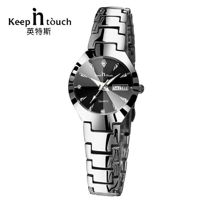 

KEEP IN TOUCH Black Silver Watch Women Quartz Calendar Dress Bracelet Women's Ladies Luminous Relogio Feminino 210616, Silver black