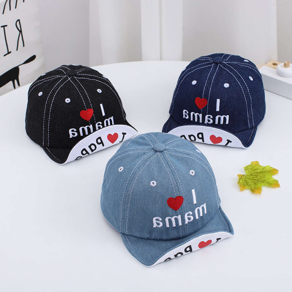 

Korean denim children's I mom Embroidered printed love Baby sun hat, Yellow