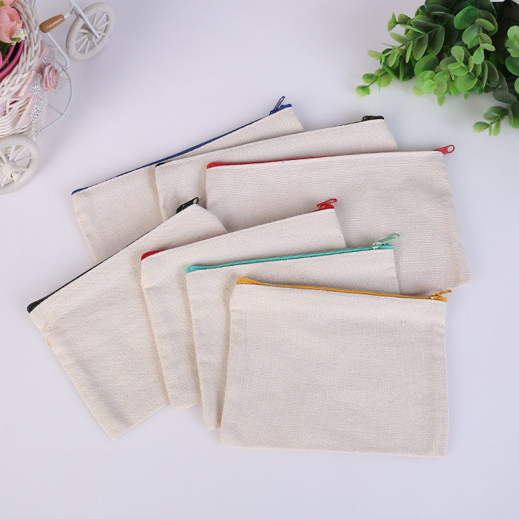 

Blank canvas desks zipper Pencil cases pen pouches cotton cosmetic makeup bags Mobile phone clutch bag organizer