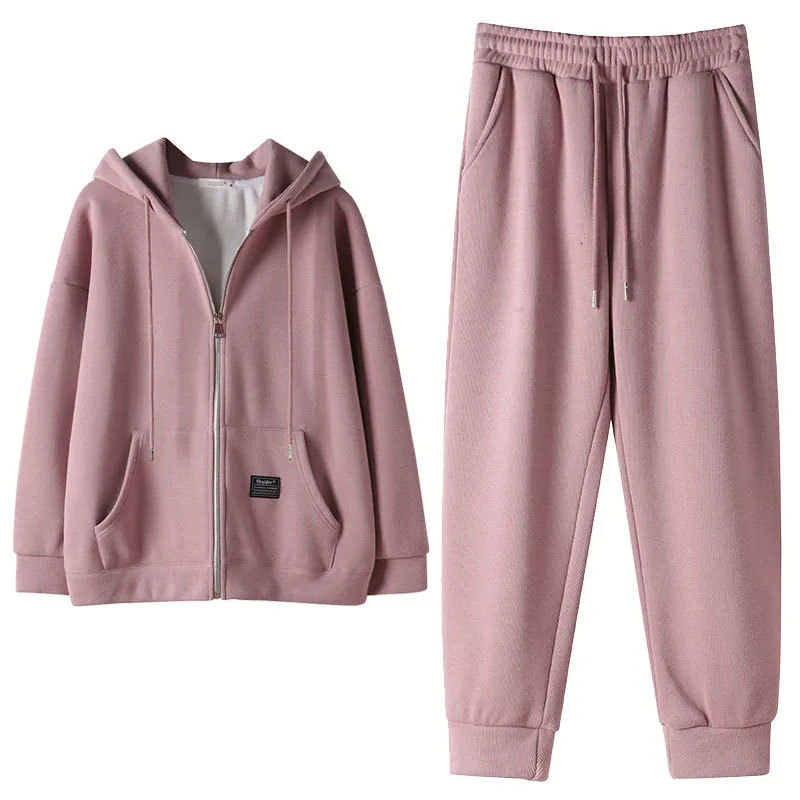 

Women's Sweaters Autumn and winter plus velvet thick women's sweater zipper in Korean fashion released sports two-piece leisure suit CKJB, 1# shoe box