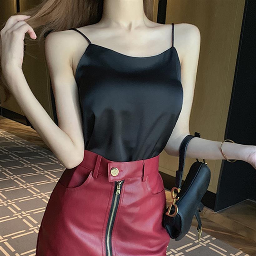 

silk slim sleeveless women cami shirt basic camisole halter summer for, White