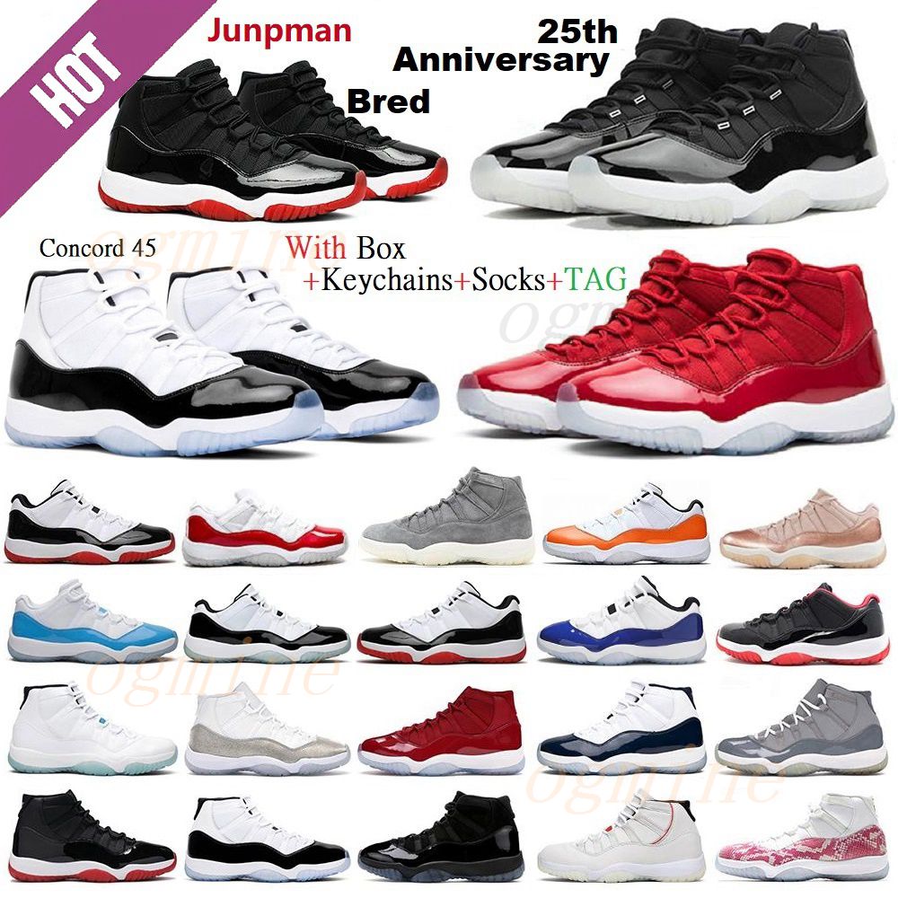 

Jumpman Retro New 11 25th Anniversary Basketball shoes Top Quality Georgetown Bred Concord Space Jam Men 11s University Blue Red 72-10 Barons Sneakers 36-46, I need socks [3 piars]