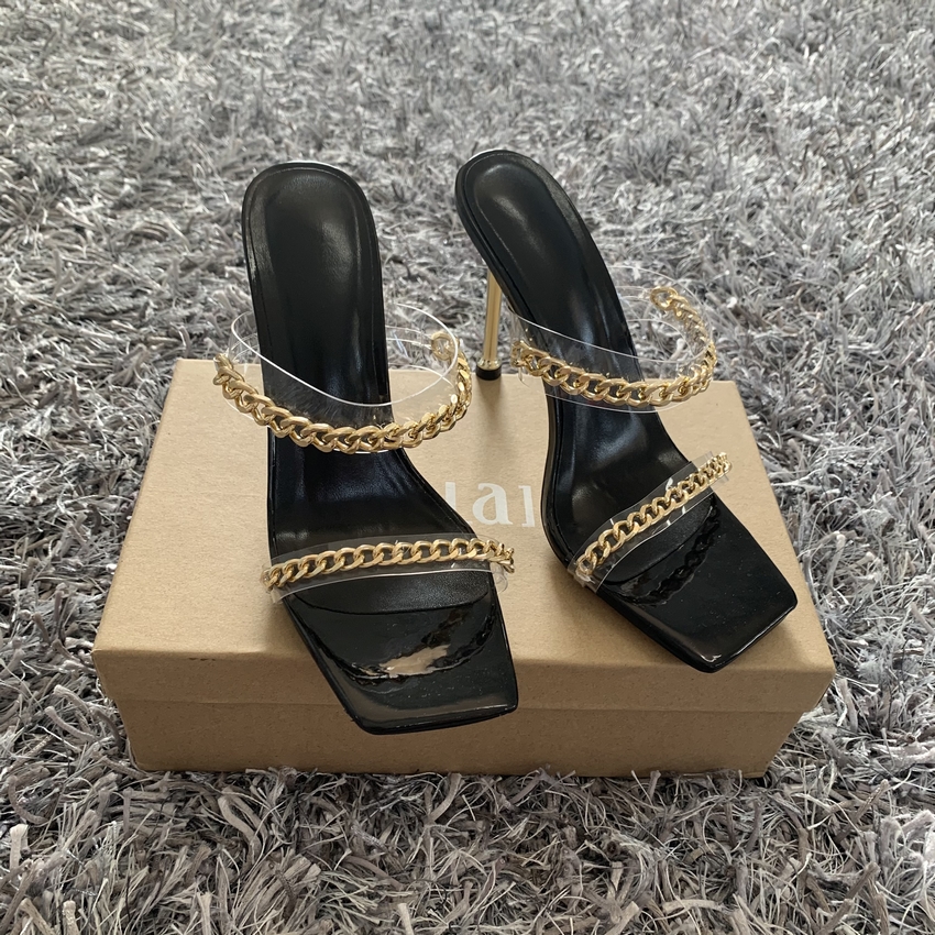 

Summer Women Sandals Square Toe Ladies Heel Mules Clear PVC Transparent High Heels Slippers Female Fashion Chain Shoes Woman rthr5t6j56k, Dlt-h black
