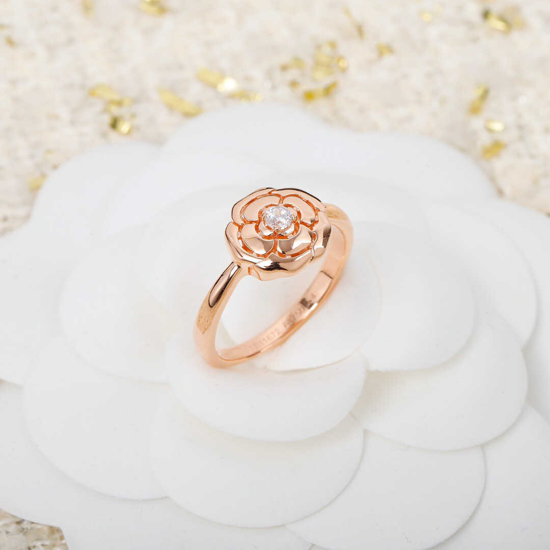 

Famous Brand Rose Gold Color Camellia Ring Pure 925 Sliver Fashion Gift For Women Girl Exquisite Flower Luxury Jewelry
