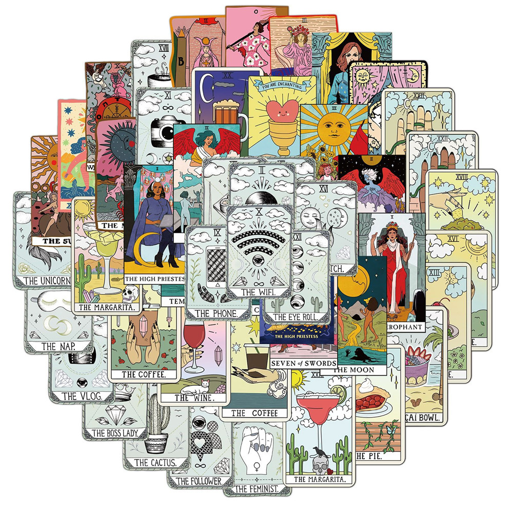 

50Pcs Tarot-Card Stickers Non-random For Car Bike Luggage Sticker Laptop Skateboard Motor Water Bottle Snowboard wall Decals Kids Gifts, Multi-color