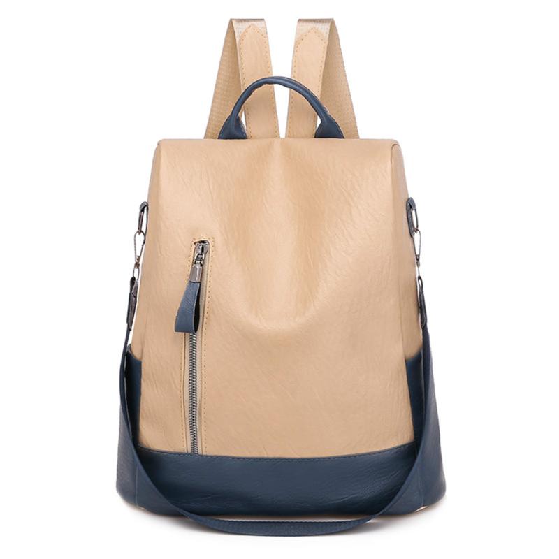 

Outdoor Bags Women's Leather Backpack Patchwork School For Teenage Girls Large Capacity Casual Ladies' Laptop Bag Mochilas Sac, Beige