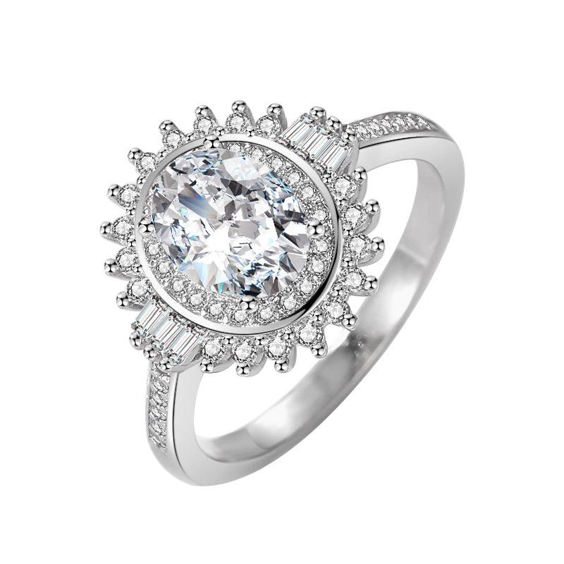 

Cluster Rings Genuine 18K White Gold Color Ring For Unisex Natural Zircon Gemstone Diamond Bizuteria Wedding Anillos Mujer Box, Golden;silver